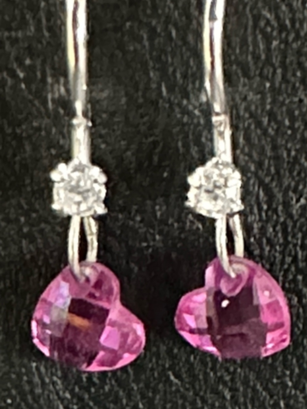Sterling Silver CRTD Pink Sapphire Heart Drop Earrings